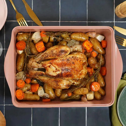 Plat à four avec séparateur rose