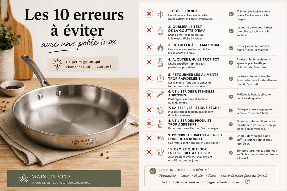 Les 10 erreurs à éviter avec une poêle en inox (et comment les corriger)