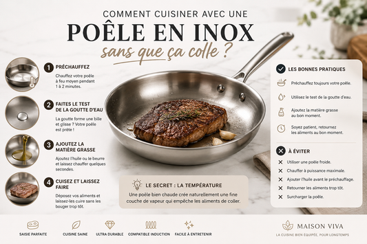 Comment cuisiner avec une poêle en inox sans que ça colle ? Les astuces qui fonctionnent vraiment