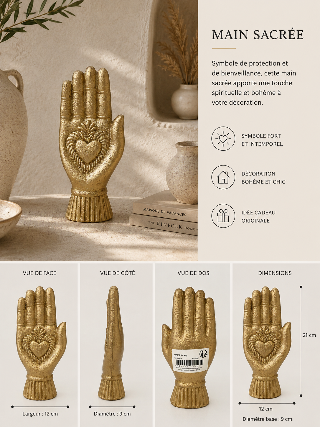 Main Sacrée Dorée – Décoration Bohème Chic