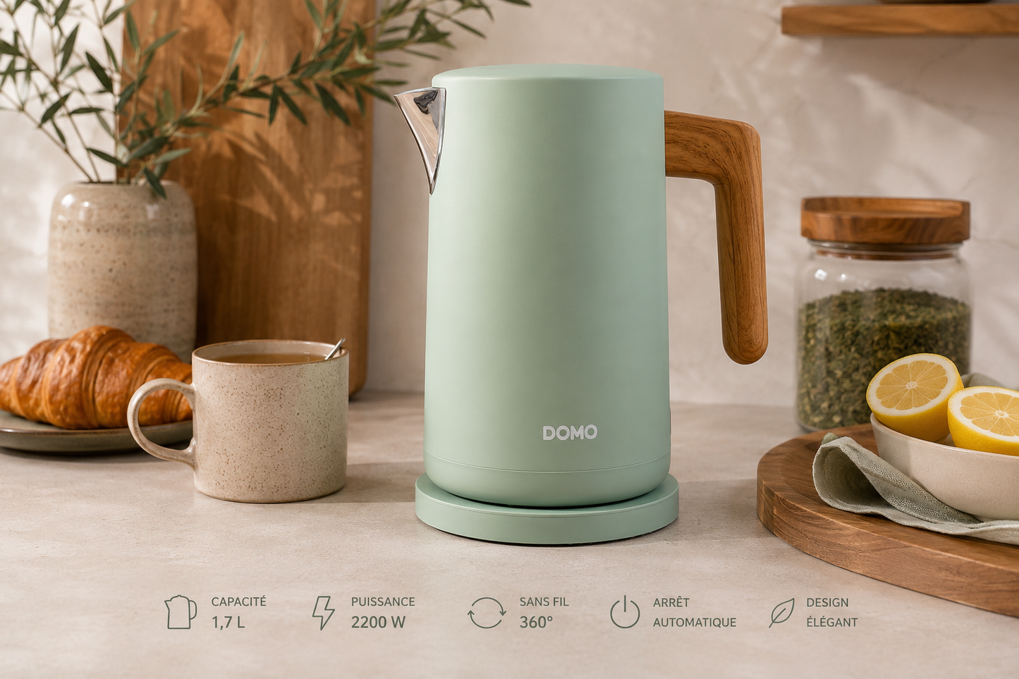 Bouilloire Gris/Bois Domo