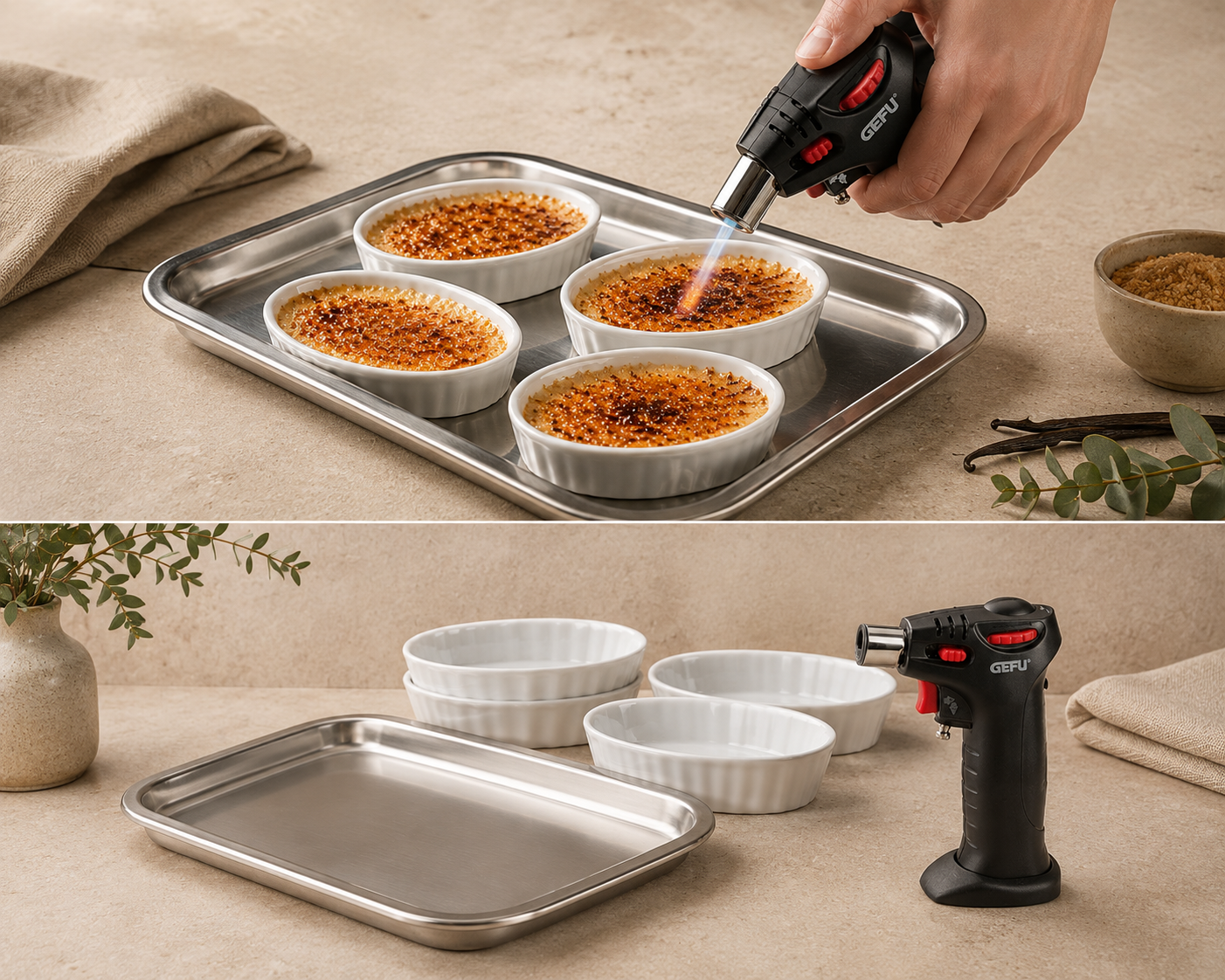 Set crème brûlée avec 6 bols blanc en porcelaine